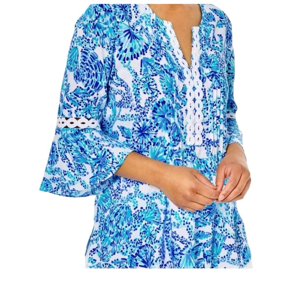 Lilly Pulitzer Hollie Tunic Blouse Womens Medium Blue - Picture 1 of 11